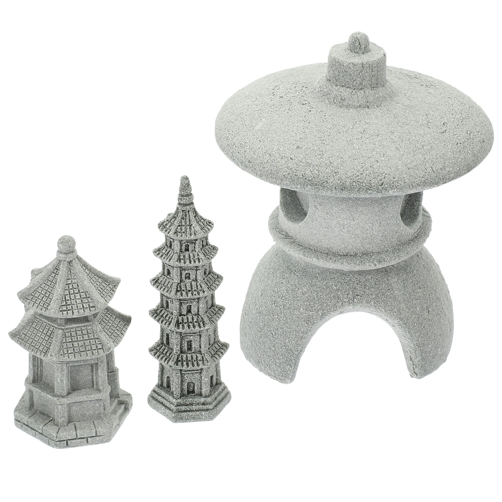 

3pcs Stone Pavilion Statue Tower Desktop Ornament Decorative Pagoda Architecture Unique Metal Craft Lightweight