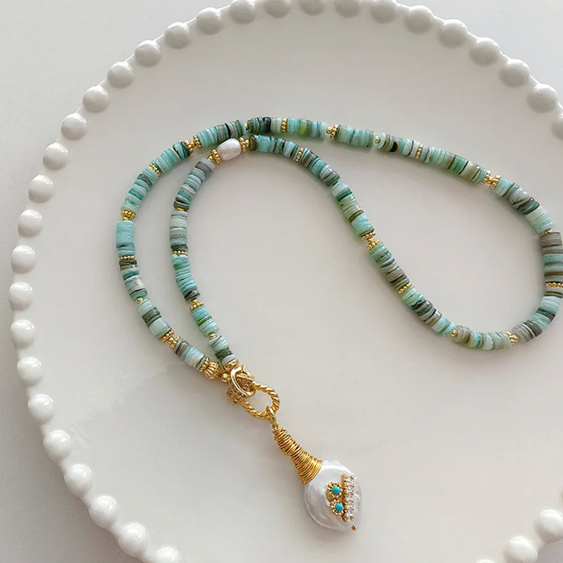 Neuankömmling trend ige natürliche Barock Süßwasser Perle grünen Stein 14 Karat Gold gefüllt weibliche Anhänger Halskette Schmuck für Frauen Geschenke – Detail 7