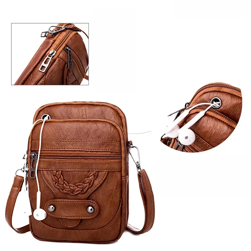 Retro กระเป๋าถือสตรีหนังนุ่มไหล่ Messenger กระเป๋าโทรศัพท์มือถือ Crossbody กระเป๋าสแควร์กระเป๋าช้อปปิ้งกระเป๋า Bolsa