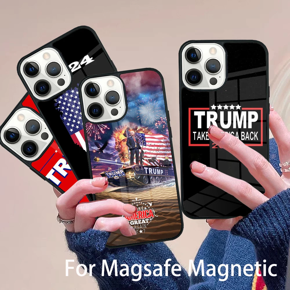 

Trump 2024 Phone Case Magesafe Magnetic Wireless Charge Cover For IPhone 16 11 12 13 14 15 Pro Max Plus Mini