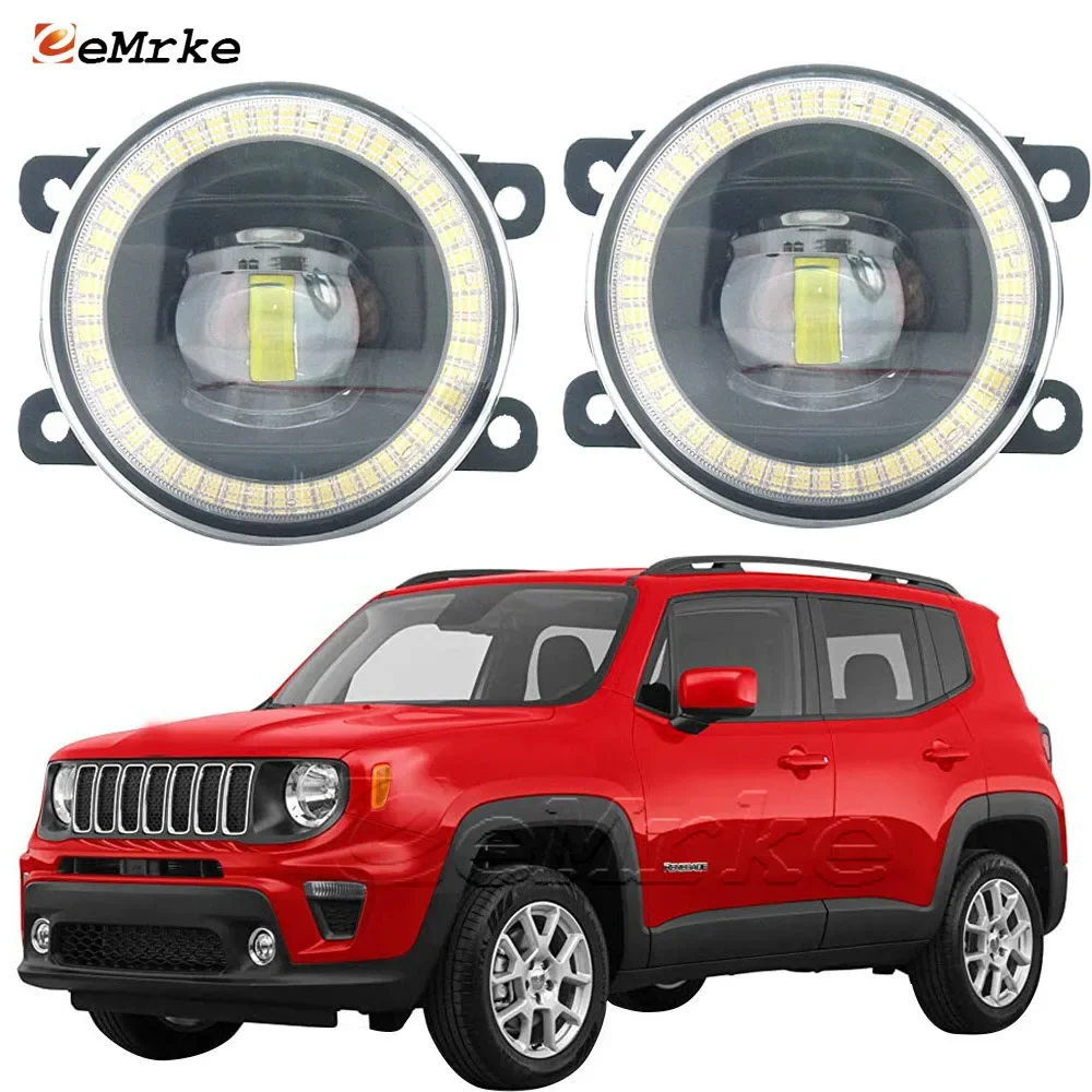 

Pair Led Fog Lights Assembly w/ Lens Angel Eye DRL Daytime Running Lights Lamp for Jeep Renegade BU BV Facelift 2019 2020 2021