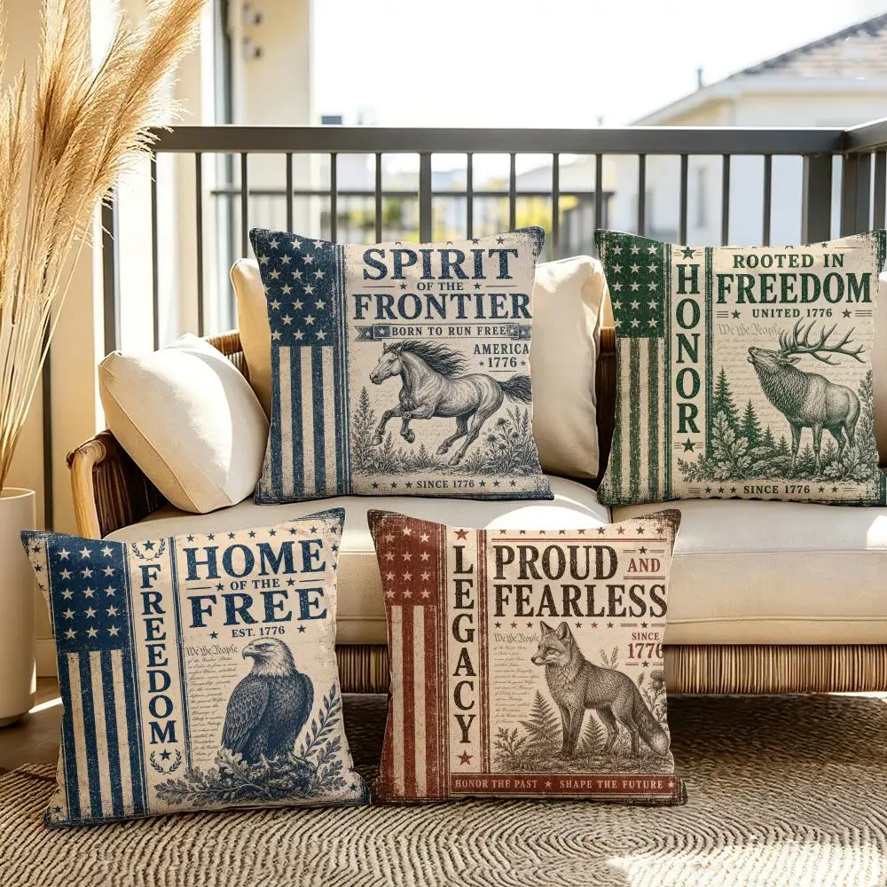 Patriotic Wild Creatures Cushion Cover Soft Plush Throw Pillow Cover Double-Sided Decorative Cushion Case Sofa Home Decor