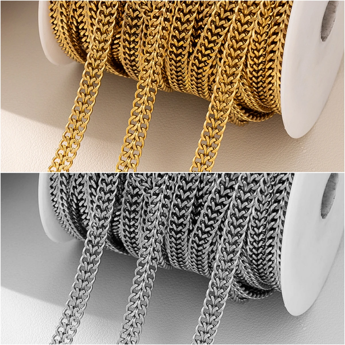 1metet 5/6.8/8mm 18K Gold PVD Plated  Stainless Steel Curb Link Chains for DIY Punk Necklace Bracelet Jewelry Making Women Men