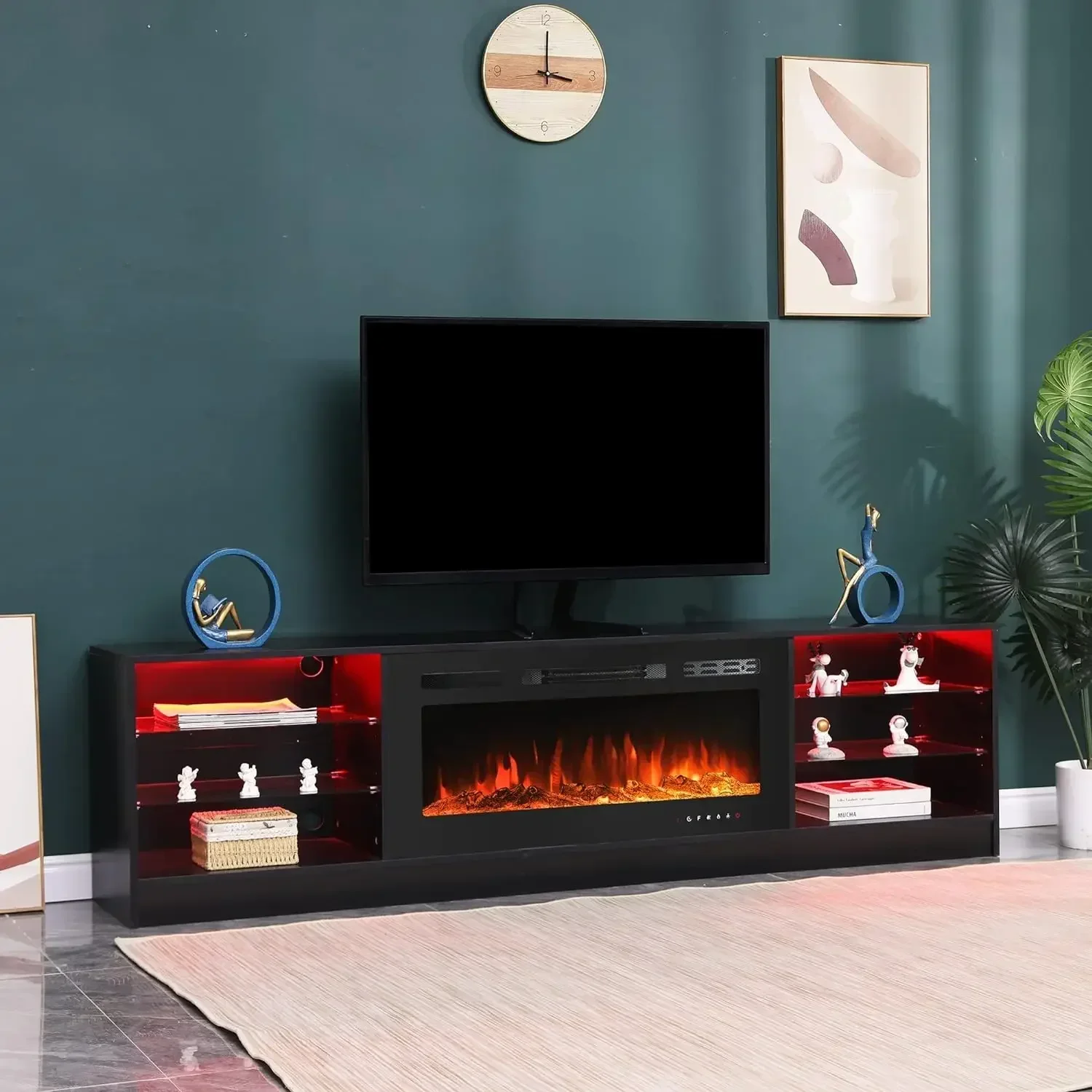 

Fireplace TV Stand with 40" Electric Fireplace TV Console for TVs up to 90" Entertainment Center with Adjustable Glass Shelves