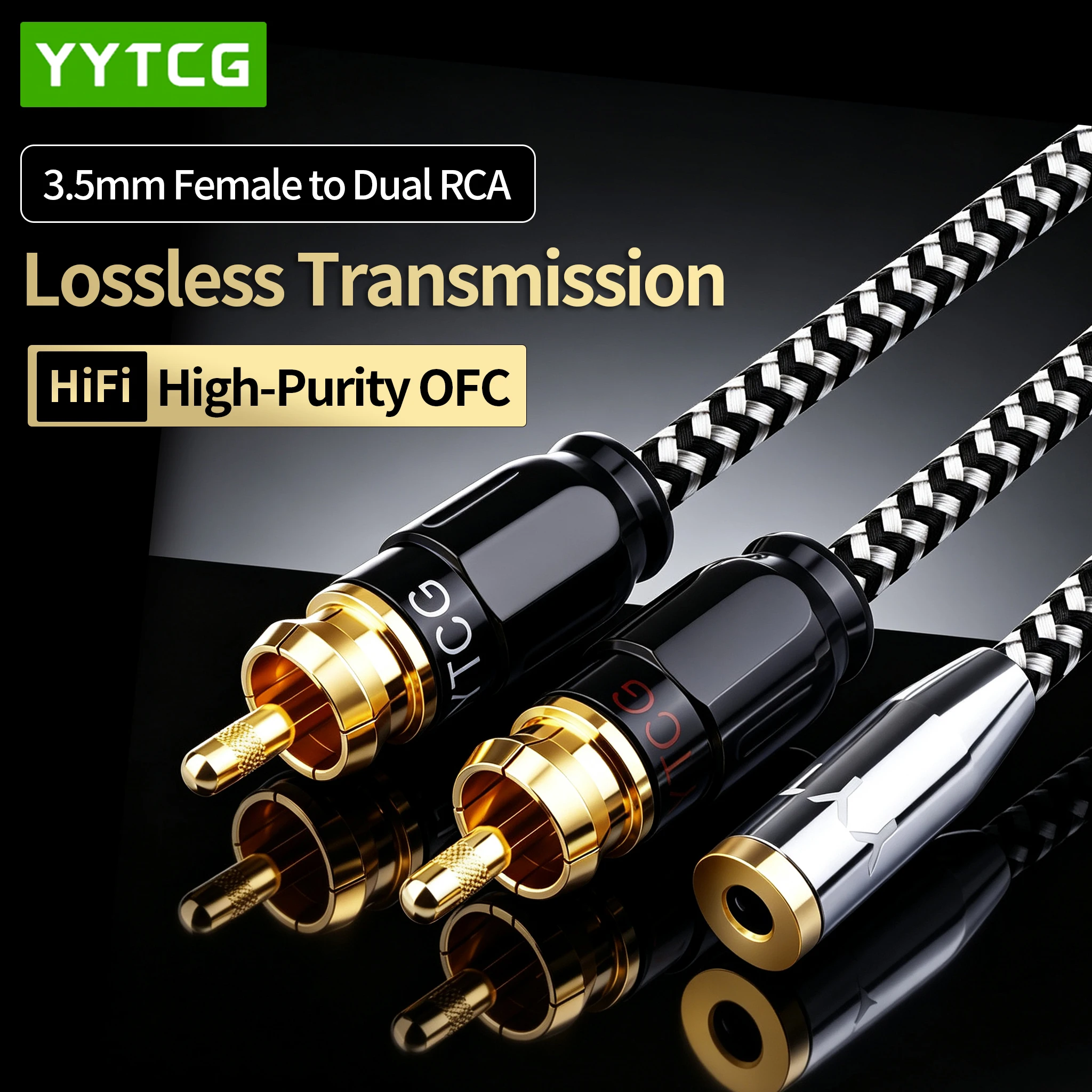 3.5mm Female to 2RCA Male Audio Cable HiFi OFC Stereo AUX Y Splitter Cord 3.5 Jack to Dual RCA Aux Audio Cable for Amplifier