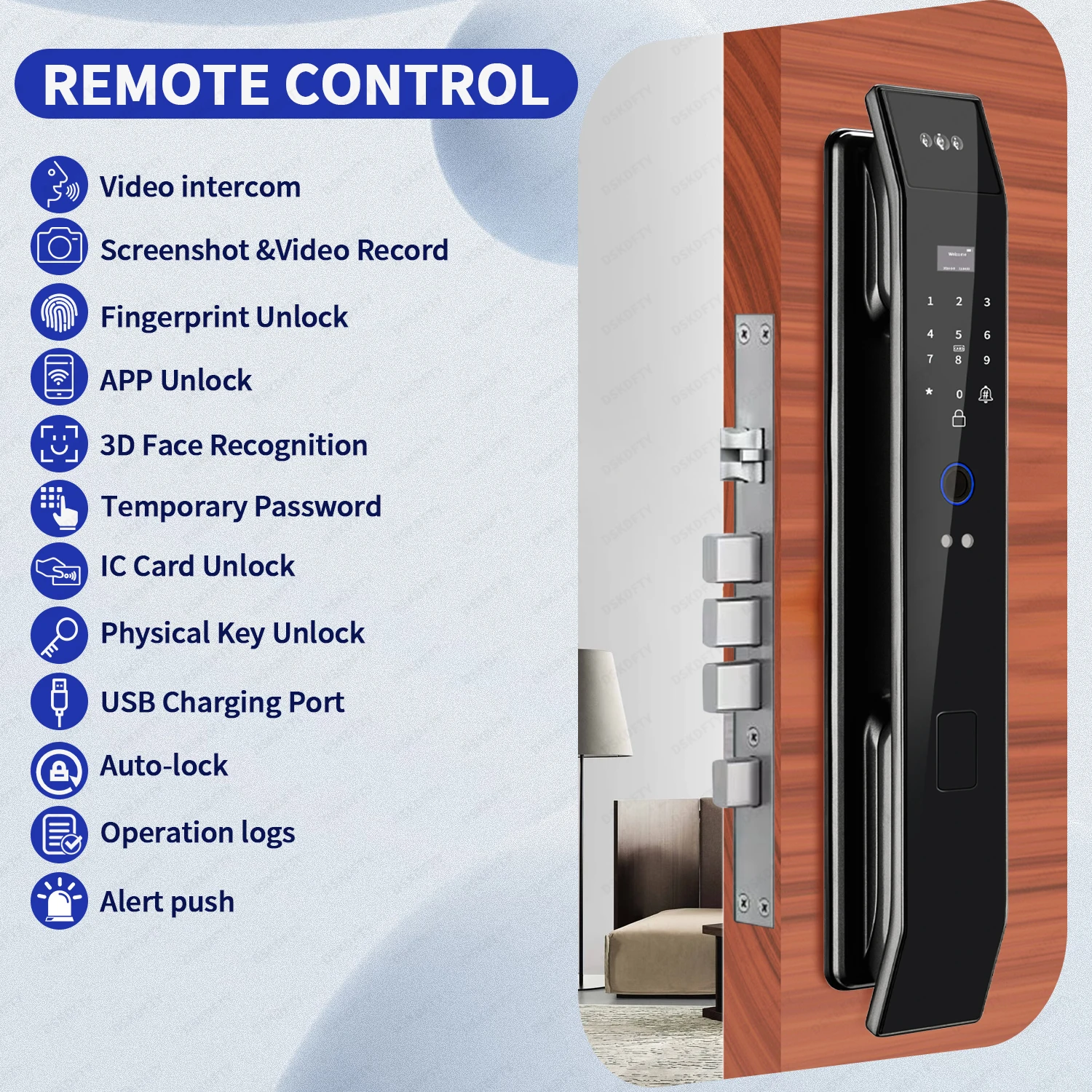 Tuya 3D Face Real-time Intercom Digital Electronic Door Lock Security Camera Intelligent Fingerprint smart lock for home