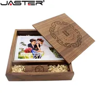 JASTER (1 PCS Free LOGO) Photo Unique Album Walnut Wood USB+Box Pendrive USB Flash Drive 8GB 16GB 32GB 64GB 128GB Photography