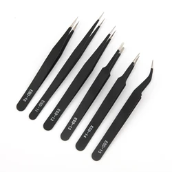 1Pc Anti-static Stainless Steel Tweezers Maintenance Tools Industrial Precision Curved Straight Tweezers