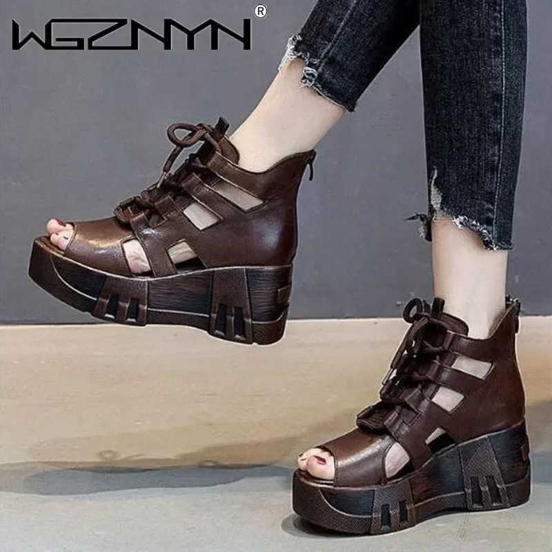 NEW Fish Mouth High Quality Soft PU Leather Summer Roman Shoes Women Sandals Platform Heighten Shoe Wedges Sandals open toe shoe