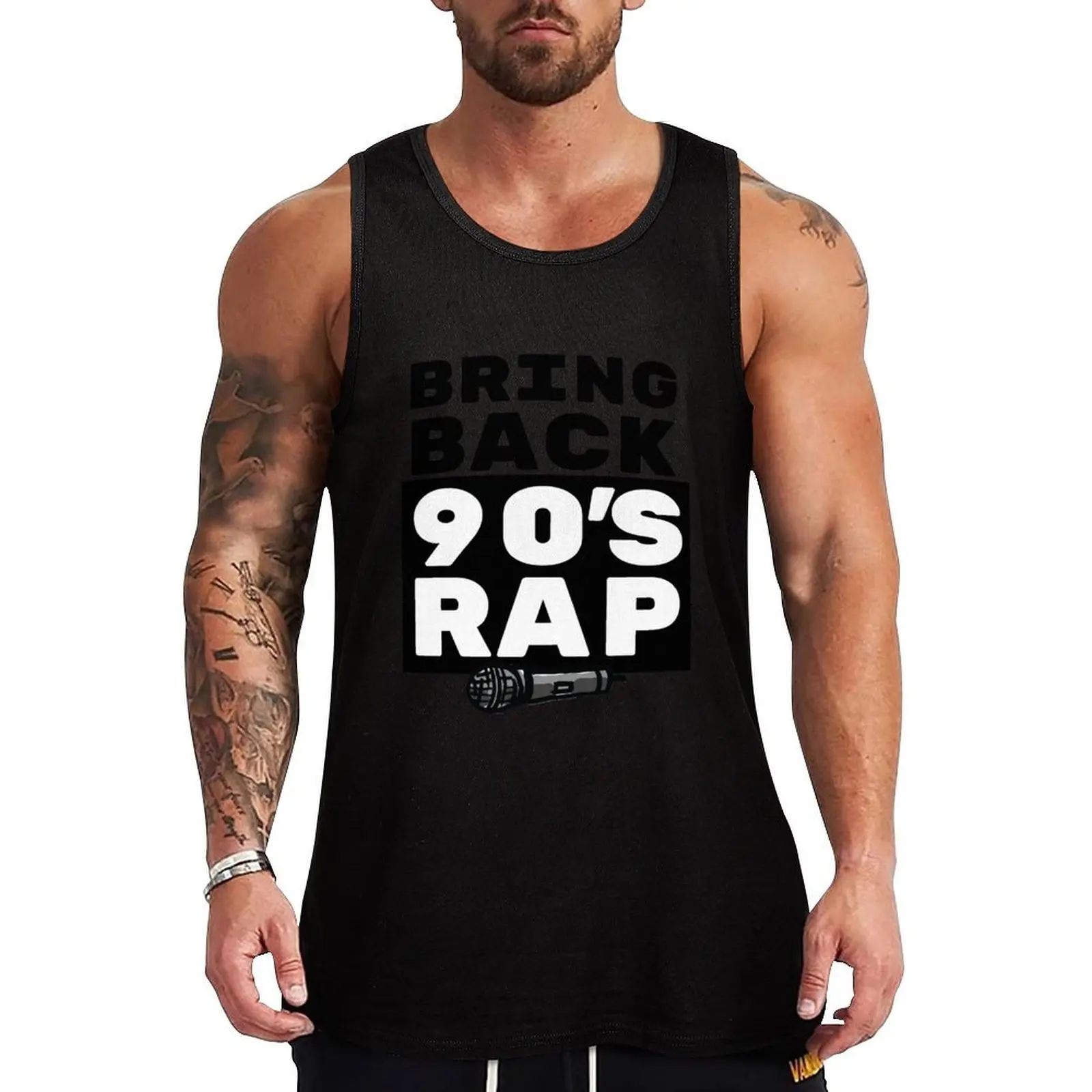 Rap / Hip Hop Gift - 90s Rapper Lover Art - Rap Music with Microphone Illustration Tank Top Classic Fit Undershirt Everyday Wear