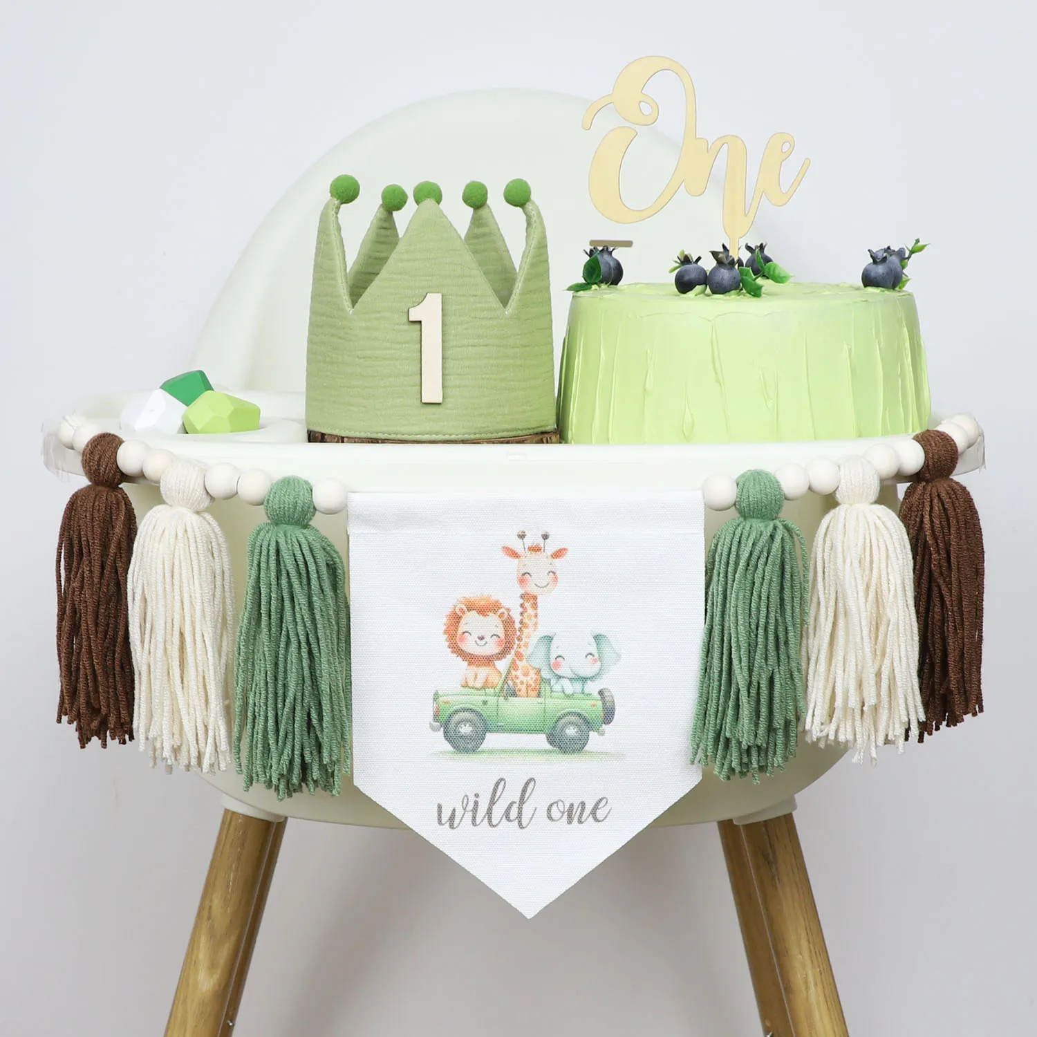 Giraffe Cartoon Tier 1. Geburtstag Party Dekoration, Hochstuhl Banner, Zoo Thema, handgefertigte Quasten im böhmischen Stil – Detail 4
