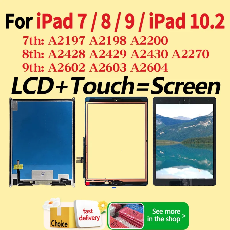 

Сенсорный ЖК-экран для Apple iPad 7, 8, 9, iPad 10,2, 2019, 2020, 2021, A2197, A2270, дигитайзер в сборе, переднее стекло, дисплей, панель, замена