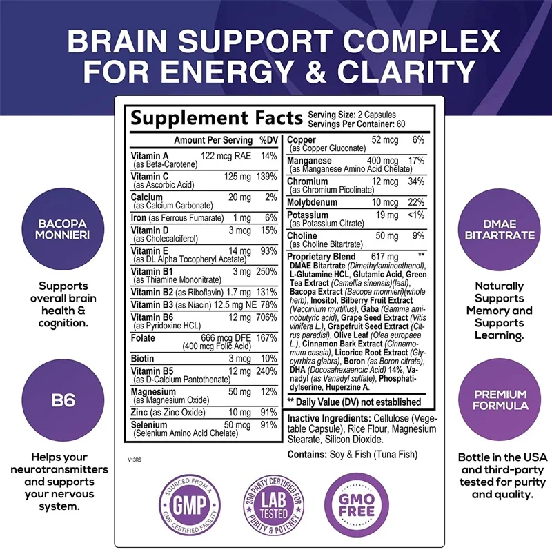 Brain Supplement - Contains Multivitamin and Mineral Extracts To Improve Memory