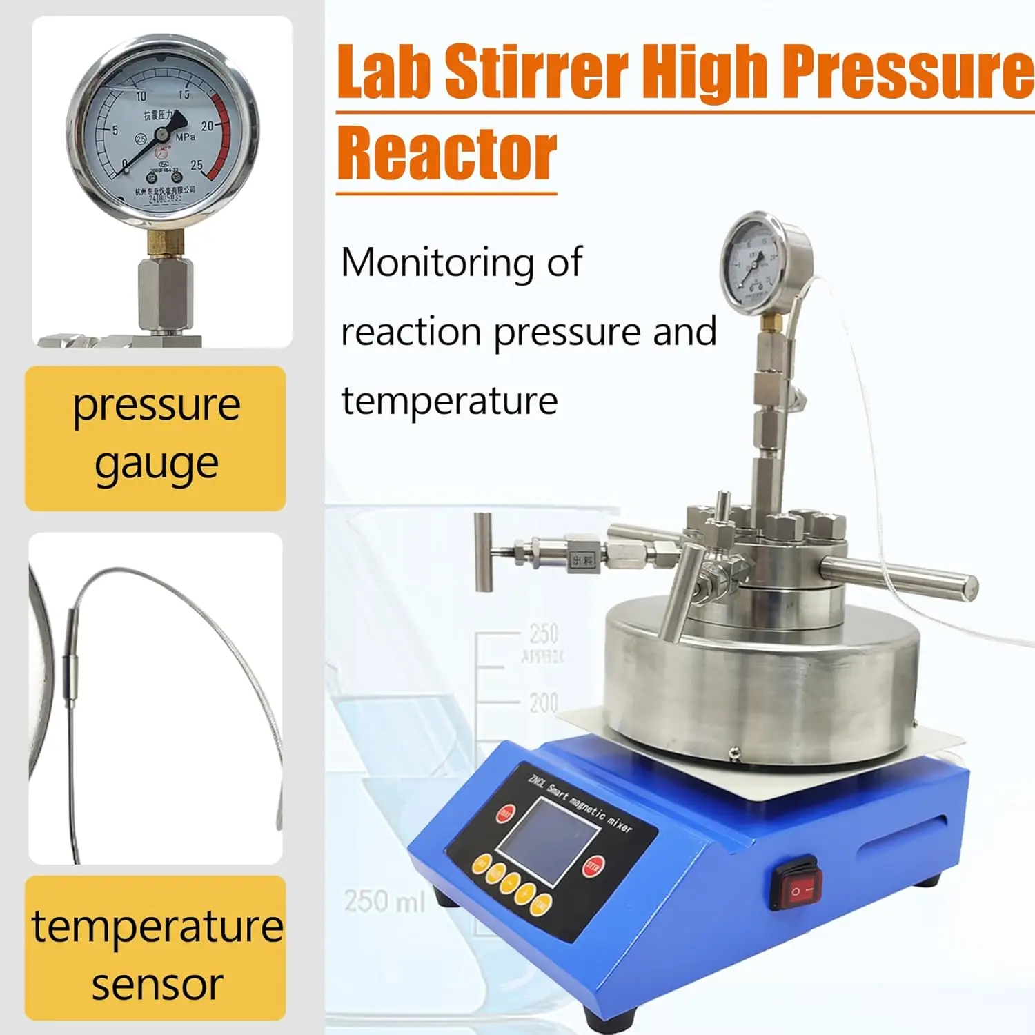Desktop Lab Reactor 316 Stainless Steel Laboratory High-Pressure Magnetic Stirring Machine 100ml Reacting