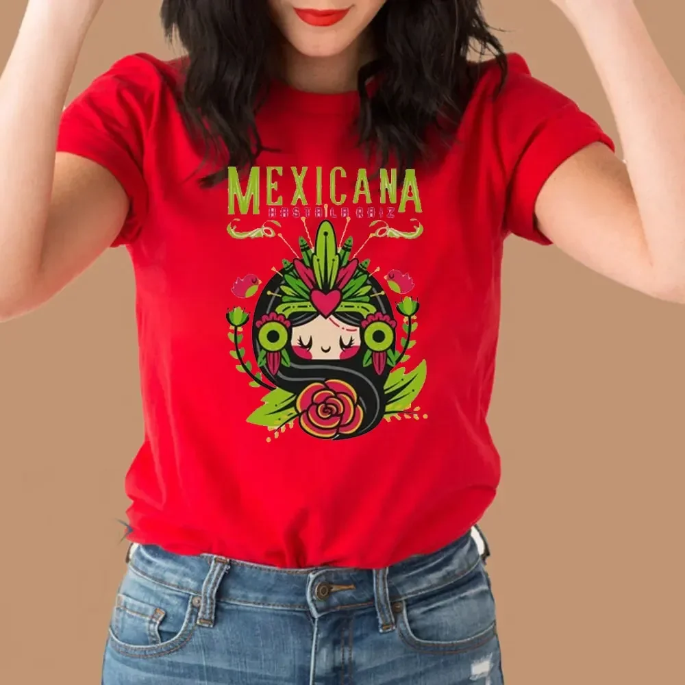 Regalo Para Mujer Mexican Girls Tee Ink Fun on Mexican Printed Shirt Summer Short Sleeve Blue Mexican Top for Colombian Clothing