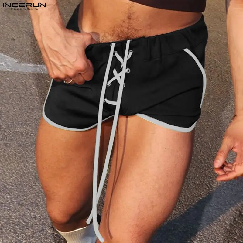 INCERUN Men Shorts Patchwork Joggers Summer Casual Men Bottoms Streetwear Lace Up Workout 2026 Color-block Shorts For Man S-5XL