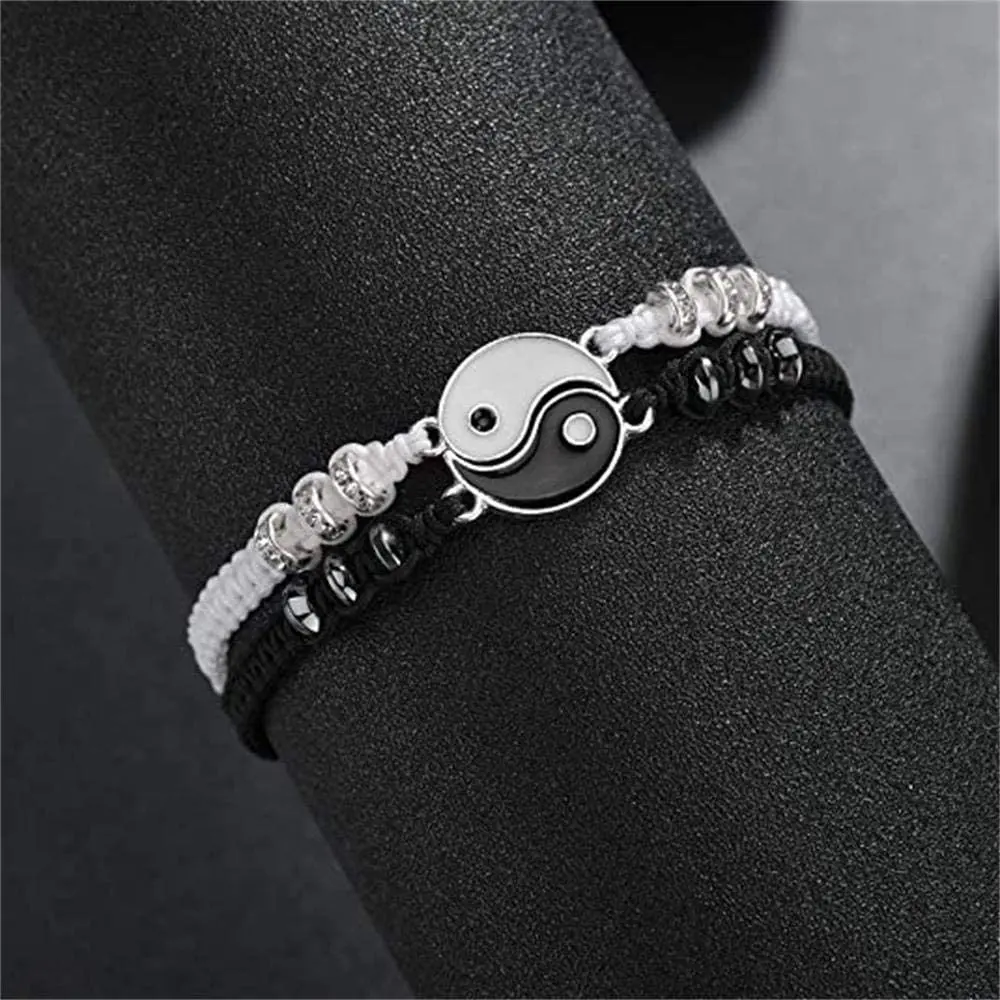 6Pairs Yin Yang Couple Friendship Bracelet Adjustable Matching Taiji Trigram Cord Tai Chi Bangle Jewelry  BBF Friend Lover