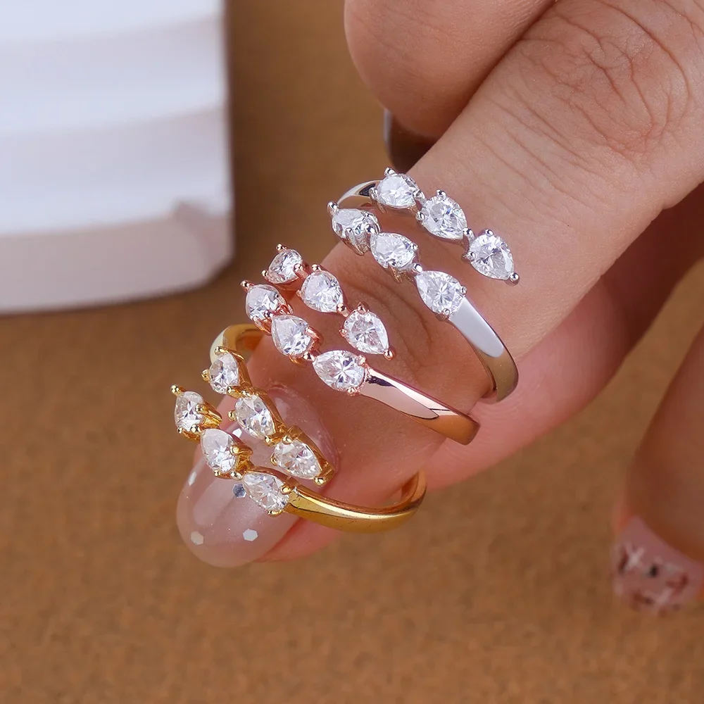 

NKHOG 1.8CTTW Full Moissanite Rings For Women S925 Silver WaterDrop Lab Diamond Open Ring Eternity Band 18K Plated Fine Jewelry