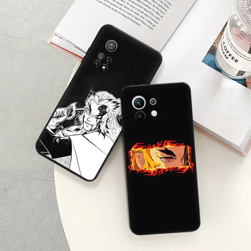 Matte Phone Case For Redmi Note 11 Pro 10 11s 10a 10c Xiaomi 11t 10t Note10 Lite Rengoku Kyoujurou Demon Slayer Black Soft Cover