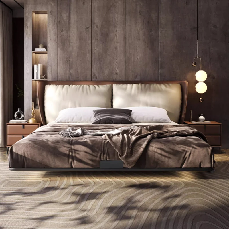 

# L Mid Century 200x220cm Genuine Leather Cama Casal Bedroom Luxury Double Bed Elegant Design Modern Minimalism King Bed Furnitu