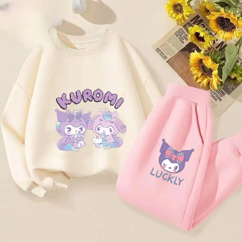 2023 jesienna Kawaii Sanrioed Anime Cinnamoroll Kuromi dziecięca moda zestaw swetrów strój sportowy chłopcy dziewczęcy sweter dziecięcy ubrania