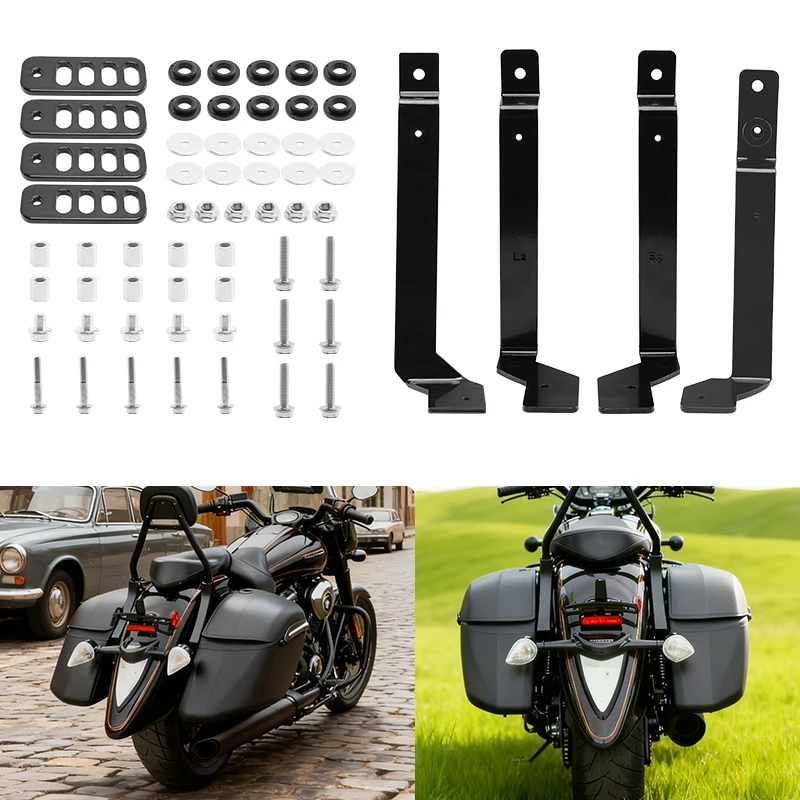 

Side Storage Bag Mount Bracket Frame Trunk Universal Motorcycle Pannier Rail Saddlebag Support Holder For Honda Suzuki Kawasaki