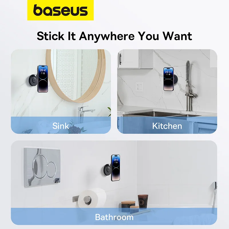 Baseus Magnetic Phone Wall Holder Universal Magnet Suction Stand for iPhone 15 14 Pro Max Desktop 180° Rotation Cellphone Holder