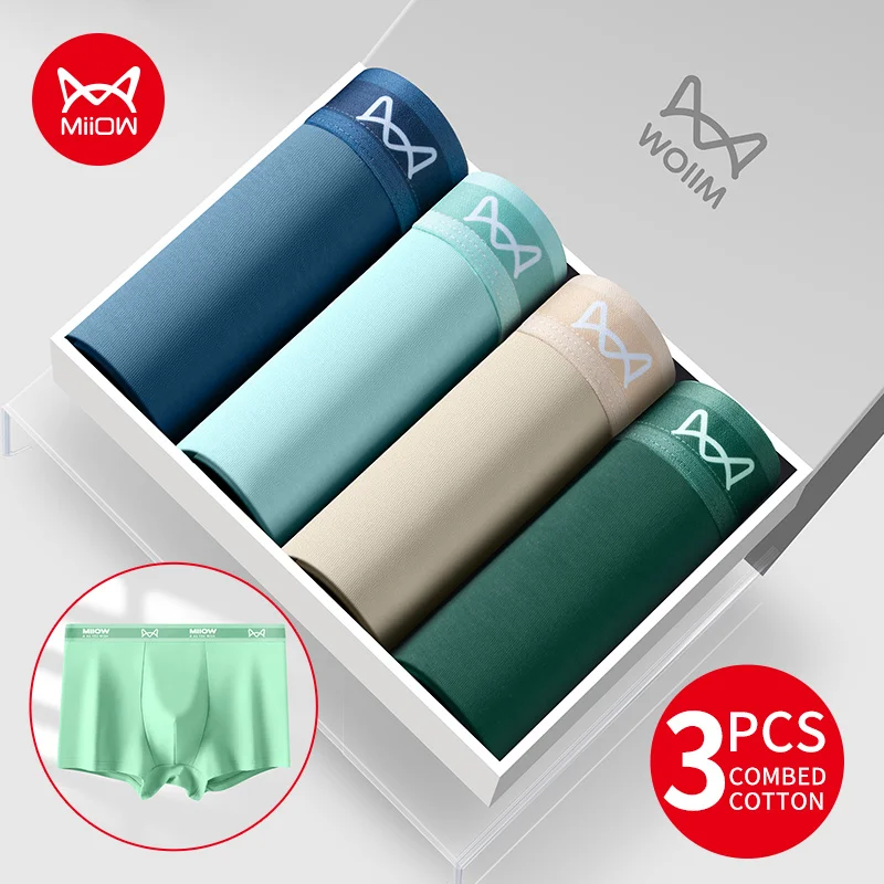 MiiOW Combed Cotton Men\'s Panties Set Antibacterial Underwear for Men Sports Breathable Male Underpants Man Boxer Briefs Trunks