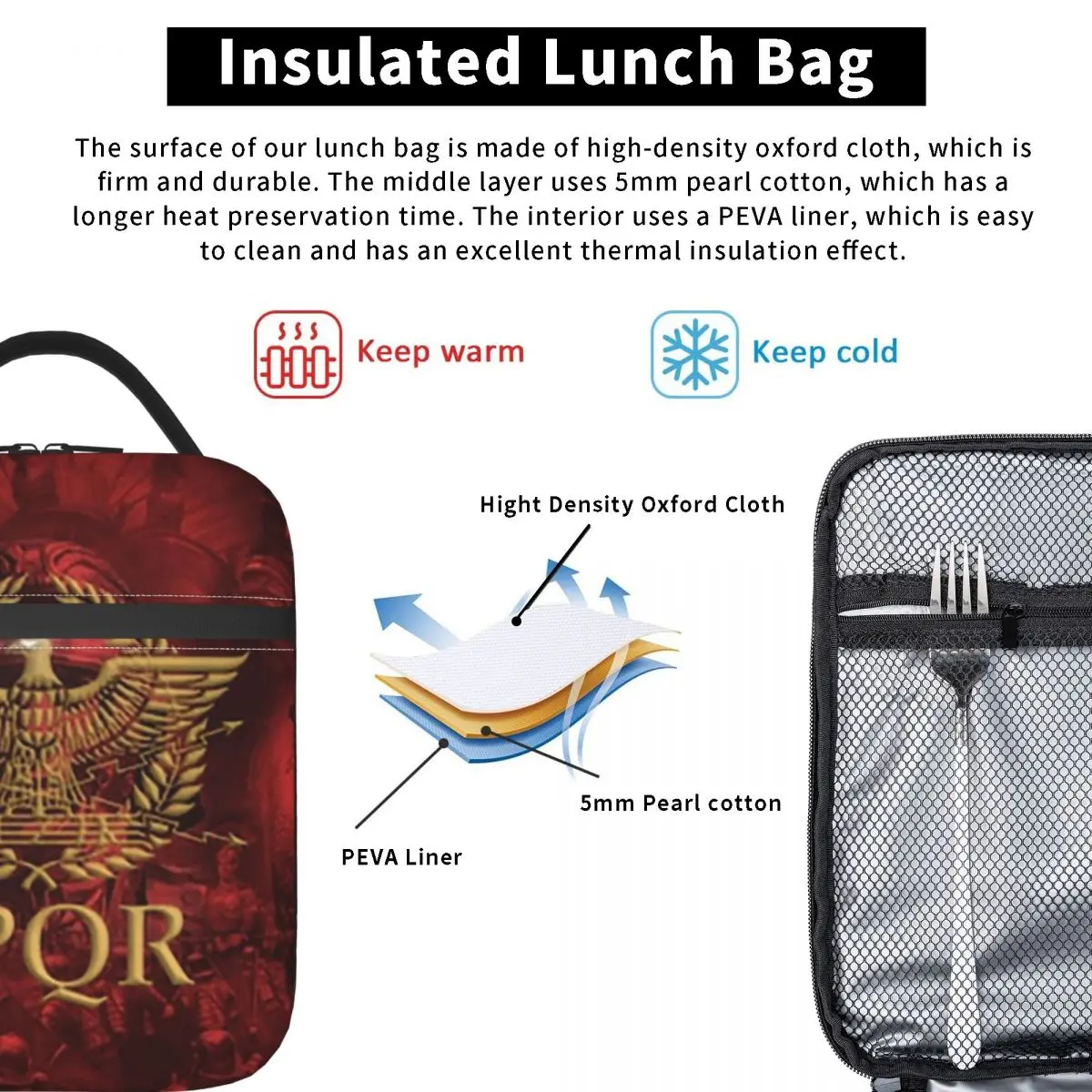 Gold Roman Imperial Eagle SPQR Insulated Lunch Bag for Women Kids Leakproof Food Boxes Thermal Lunch Box Tote