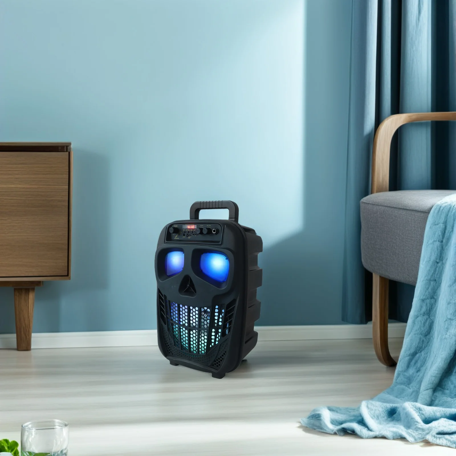 مكبر صوت كاريوكي محمول مقاس 8 بوصة، أضواء LED، ميكروفون صوت كبير، حفلات خارجية، تجمعات عائلية، موسيقى