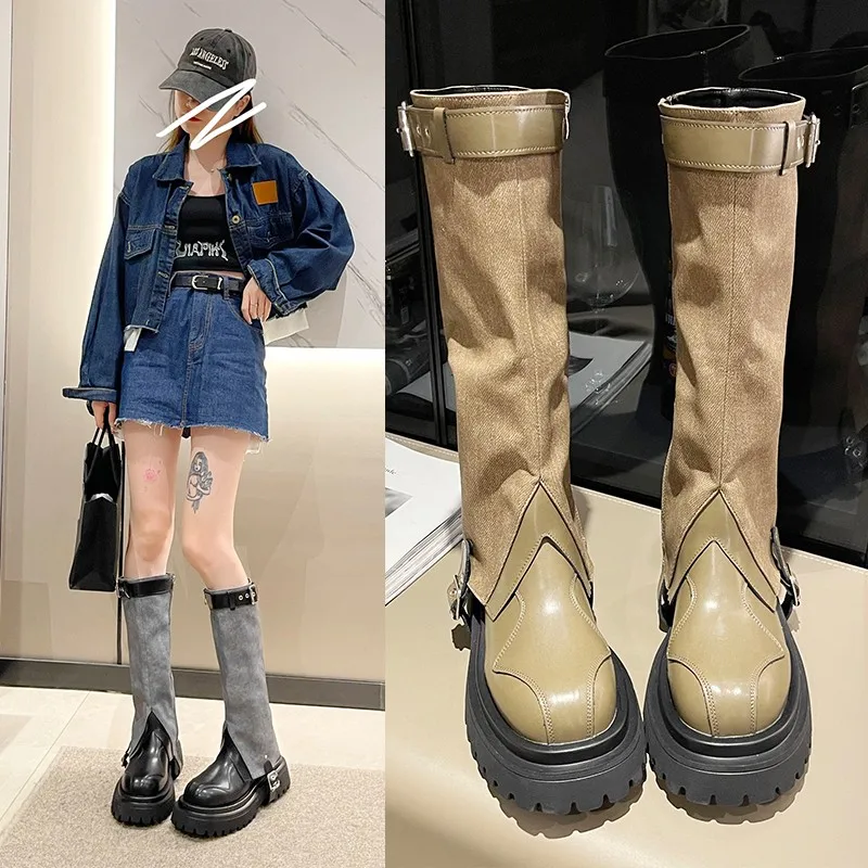 Women's Niche Design Over-the-knee Boots Cushioning Sole Two-wear Pants Cylinder Stylish Knight Boots Martin