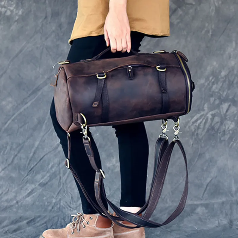 Vintage Genuine Leather Men Backpacks Shoulder Bag Handbag Travel Backpack Bucket Bag Multi-functional Models Portable Tote Bags