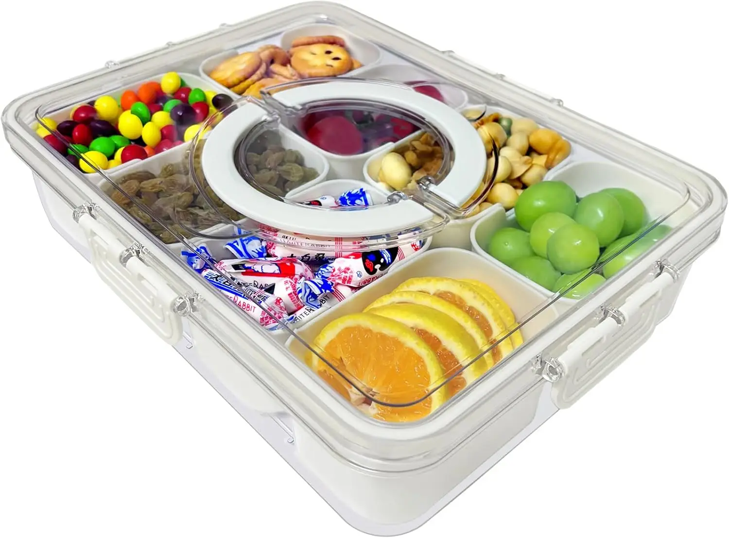 

Snackle Box Container-Divided Serving Tray with And Handle(8 Compartments), Snack Box Container for Travel, Party, Candy, Nuts,