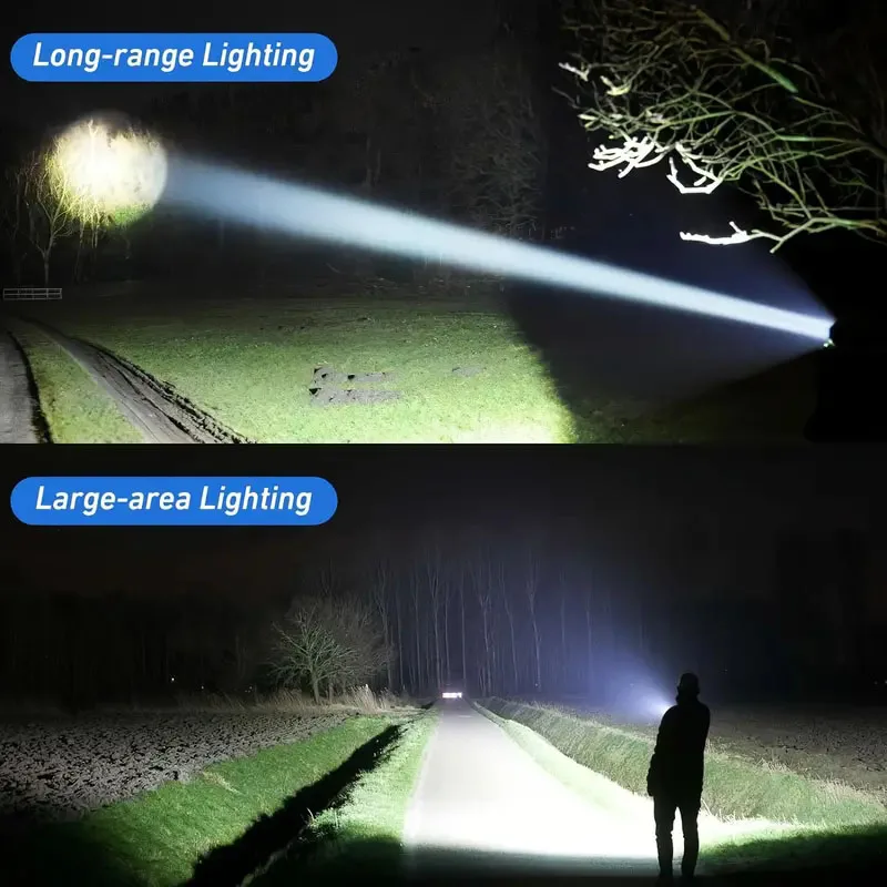 High Power GT10 LED Flashlight Type-C USB Rechargeable Long Range Tactical Torch Strong Light  Outdoor Super Bright Flash Light