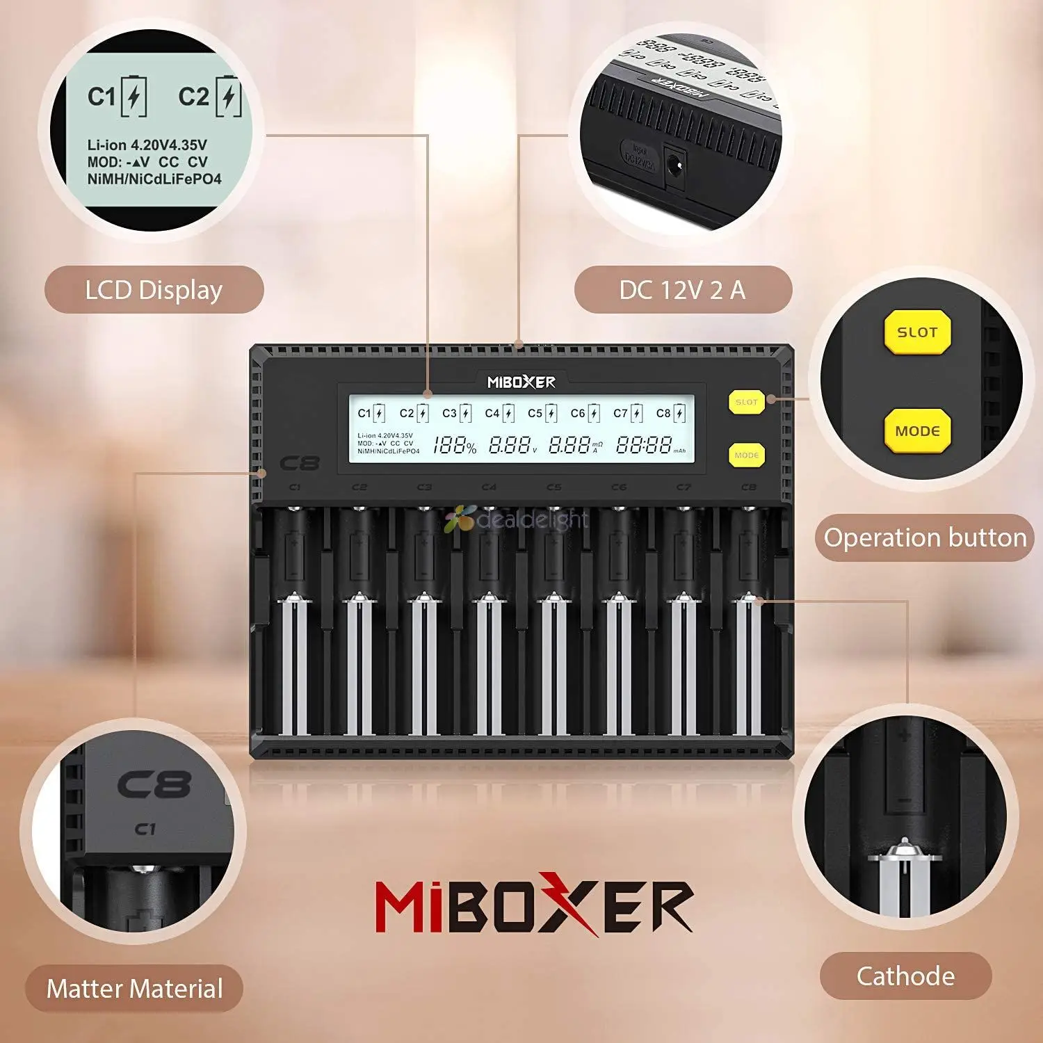 Miboxer C8 8 Slots Smart AA AAA 18650 Battery Charger Current Optional Overcharging Protection With Display