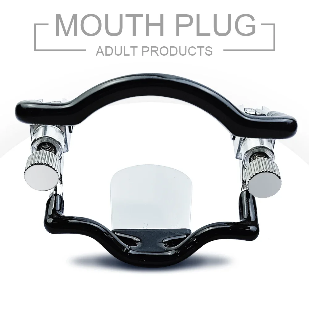 BDSM الفولاذ المقاوم للصدأ قابل للتعديل الفم المكونات الرقيق الحلق العميق الكمامات ضبط النفس اللسان الكمامة الفم عبودية الجنس لعب الكبار للأزواج