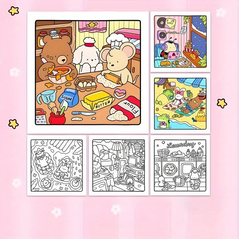 Libro para colorear Cosy Friends: kits de pintura para números de edición de lujo, alivio del estrés y relajación, ideal para vacaciones y cumpleaños