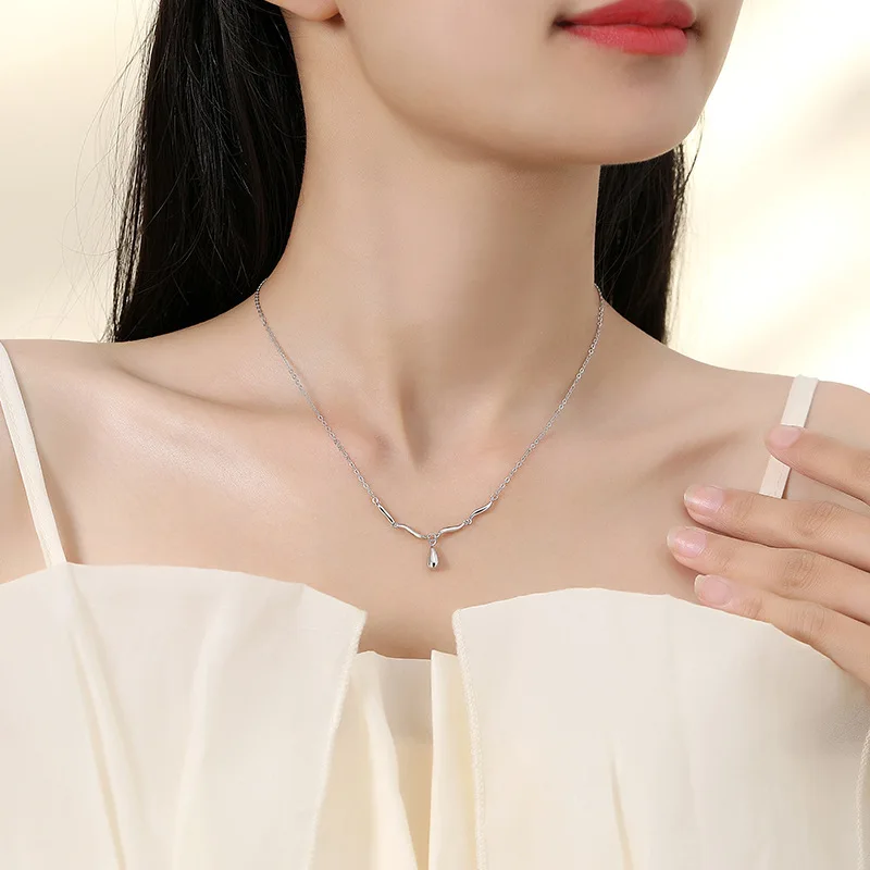

Ожерелье из стерлингового серебра 925 пробы с каплями сверкающей воды, модная длинная зимняя цепочка для свитера, рождественский подарок, ювелирные изделия