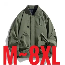 Plus Size Men's Bomber Jacket Spring Oversized Windbreaker Male Fashion Cargo High Street Loose Light Zip Coat Outwear Big 8XL