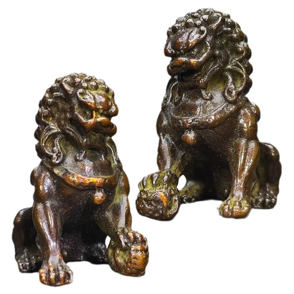 

2Pcs Alloy Lion Desk Decoration Vintage Sturdy Desktop Ornament Retro Home Office Decor Creative Alloy Lion Statue