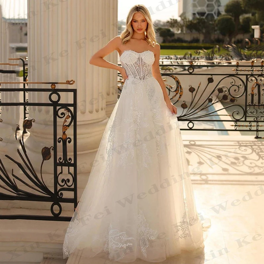 2024 Women's Bohemian Wedding Dresses Sexy Sweetheart Off Shoulder Lace Applique Tulle Princess Formal Beach Bride Gowns فستان ا