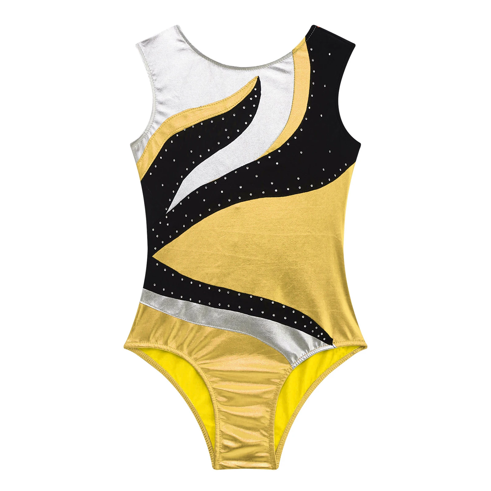 Bodysuit de strass brilhante sem mangas para crianças, collant para ballet, ginástica patinação artística, acrobacia desempenho dancewear para meninas