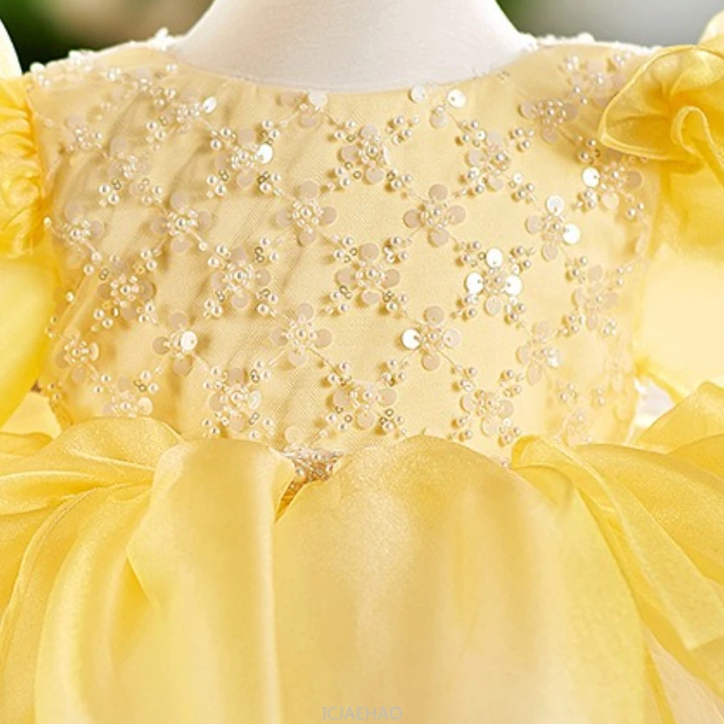 

Wed Dress 2025Yellow Girls Princess Sleeve Extra Puffy Party New Children Outfits Vestido Tutu Costume Gown First Birthday