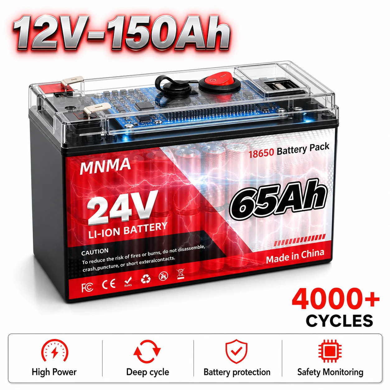 24V 45Ah Lithium Battery, 18650 Battery Pack, Built-in BMS, 10 Year Lifespan, Multiple Protection, for RV, Solar, Trolling Motor