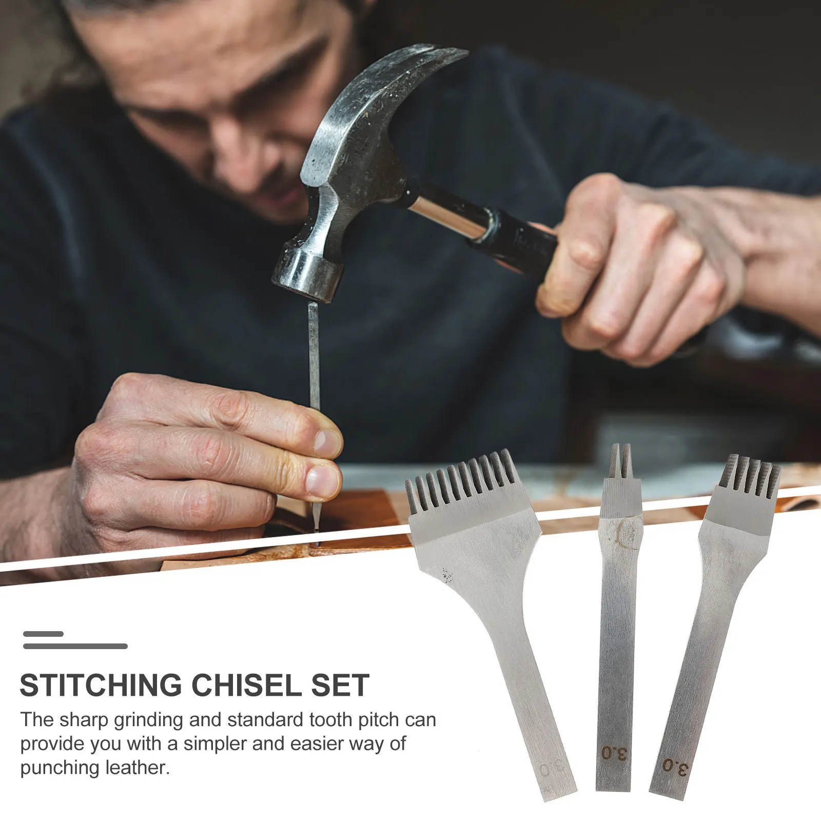 

3Pcs Punching Tool Set Carbon Steel Strong Durable Easy Operate DIY Leathercraft Hole Punch Supplies Hole Punch