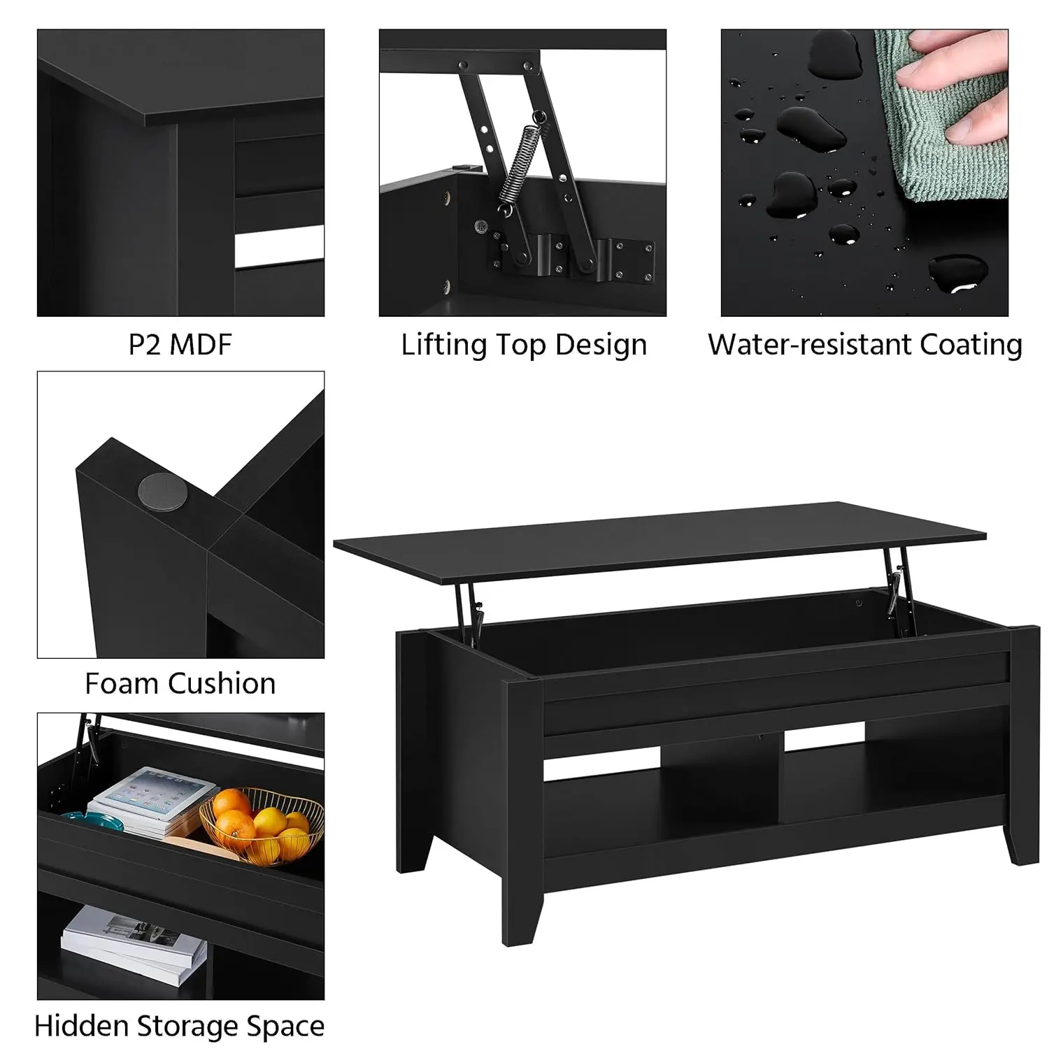 طاولة قهوة قابلة للرفع مع حجرة مخفية ورف تخزين مفتوح، طاولة مركزية قابلة لرفع الارتفاع قابلة للتعديل لغرفة المعيشة