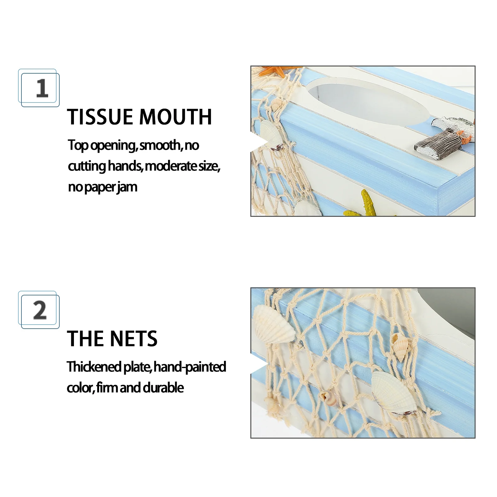 

1pcs Sea Wooden Tissue Holder For Living Room Bedroom Desktop Napkin Storage Case Household Tissue Organizer