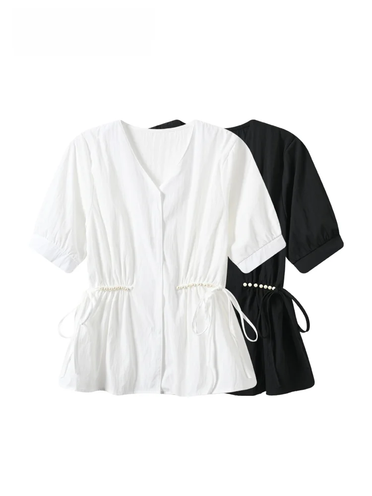 

plus Size Women's Casual V-Neck Short Sleeve Shirt Summer Fashion Trendy Top Comfortable Loose Fit Polyester Fiber