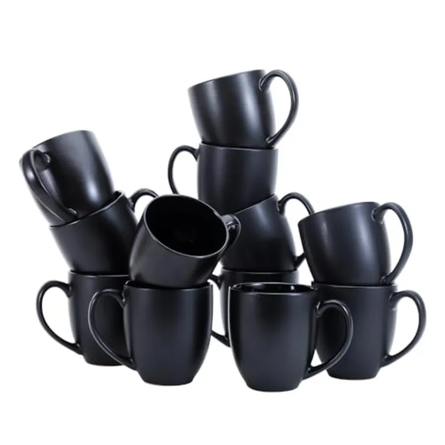 

12-pack Matte Black Ceramic Coffee Mug 16 Ounces Microwave-Safe Stoneware for Home and Office Use Durable Commercial-Grade Desi