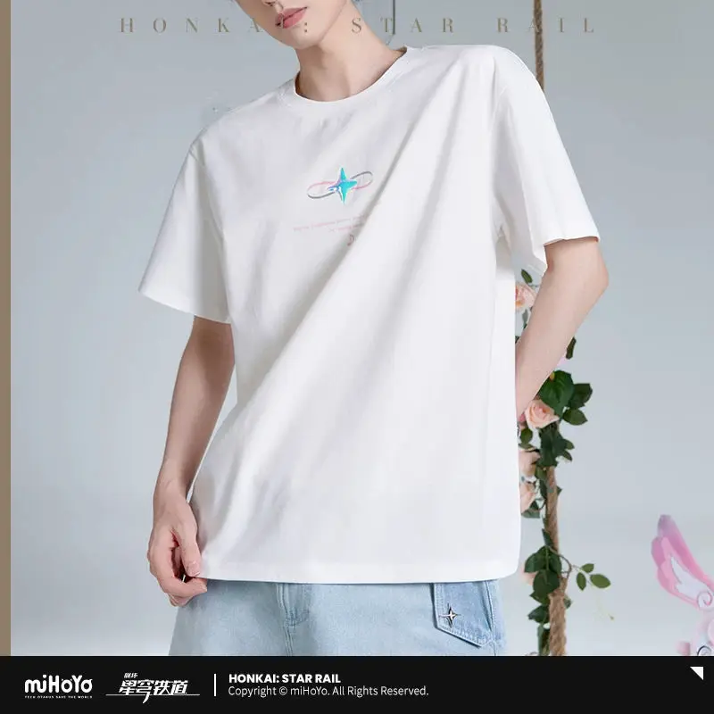 [Genuine] miHoYo Game Cyrene T-shirt Honkai Star Rail Cyrene Theme Short Sleeve Casual Clothing Top Coat Cosplay Halloween Gifts